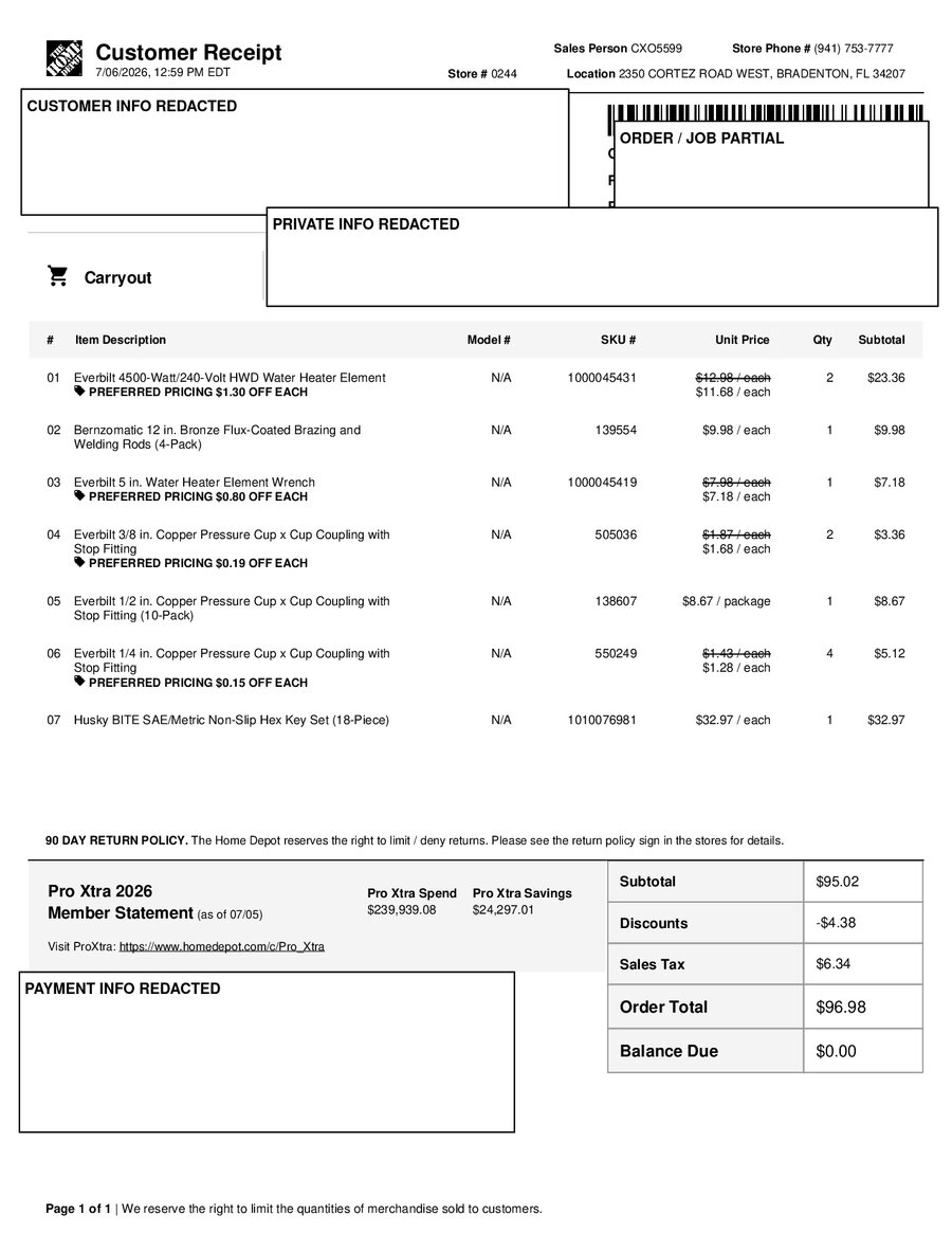 H0244 696440 Receipt