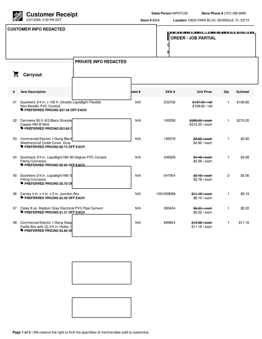 H6304 466300 Receipt
