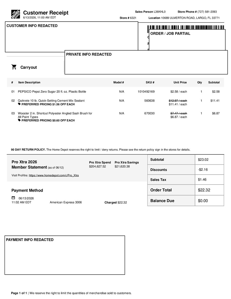 H6321 539030 Receipt